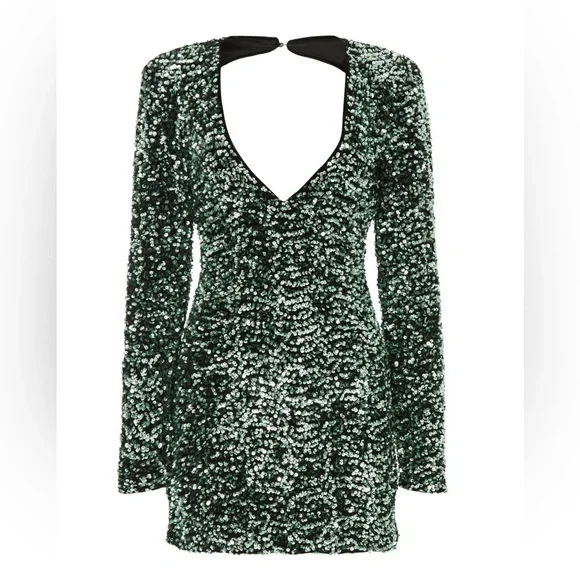 REVOLVE Bardot Sz M Green Sequin Mini Dress - Picture 5 of 12
